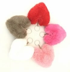 Toptan Kalp Şeklinde Renkli Tüylü Anahtarlık