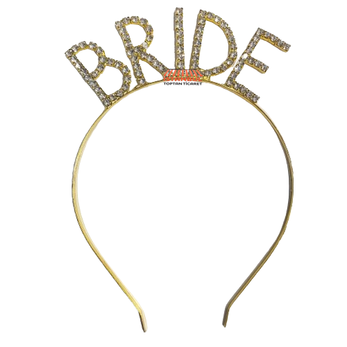 Toptan Taşlı Lüks Taç Bride Model Gold