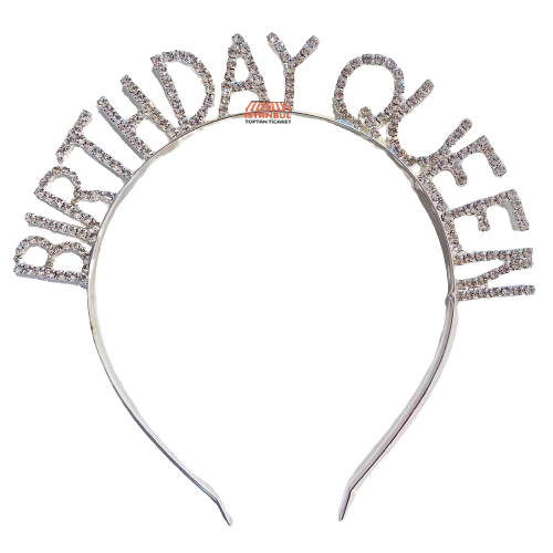 Toptan Taşlı Lüks Taç Birthday Queen Model Gümüş