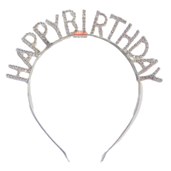 Toptan Taşlı Lüks Taç Happy Birthday Model Gümüş