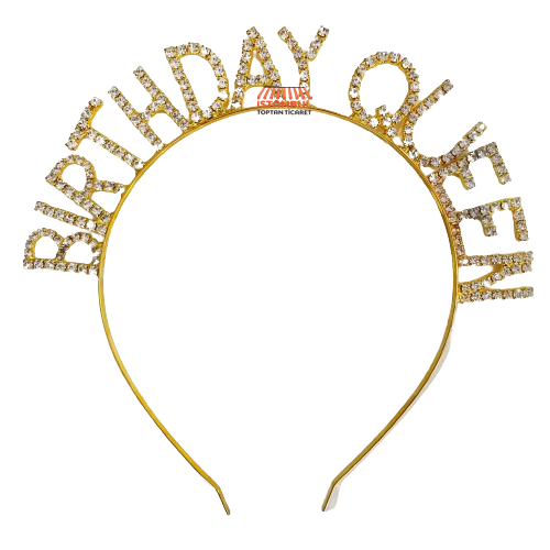 Toptan Taşlı Lüks Taç Birthday Queen Model Gold