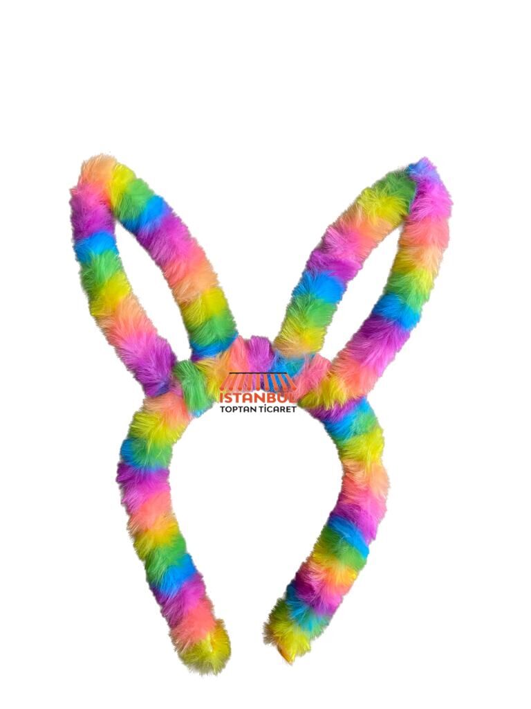 Toptan Tavşan Kulak Gökkuşağı Peluş Taç