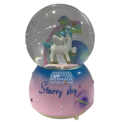 Toptan Renkli Unicorn Sulu Kar Küresi 12 cm