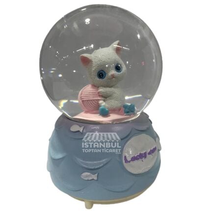 Toptan Sevimli Kedi Sulu Kar Küresi 12 cm
