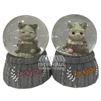 Toptan Sevimli Kedi Model Kar Küresi 10 cm