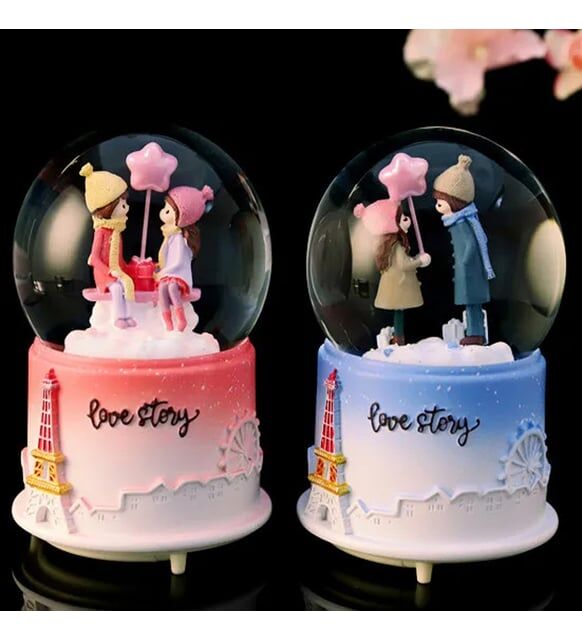 Toptan Love Story Model Kar Küresi Işıklı Motorlu Büyük Boy
