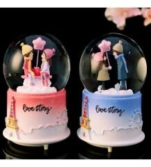 Toptan Love Story Model Kar Küresi Işıklı Motorlu Büyük Boy
