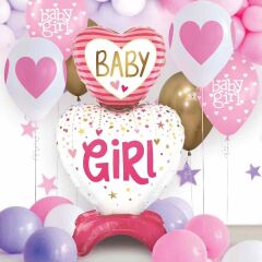 Toptan Ayaklı Baby Girl Pembe Folyo Balon