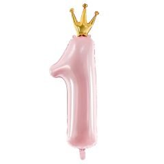 Toptan Taçlı 1 Rakam Pembe Folyo Balon