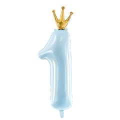 Toptan Taçlı 1 Rakam Mavi Folyo Balon