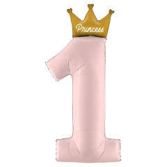 Toptan Prenses 1 Rakam Pembe Folyo Balon