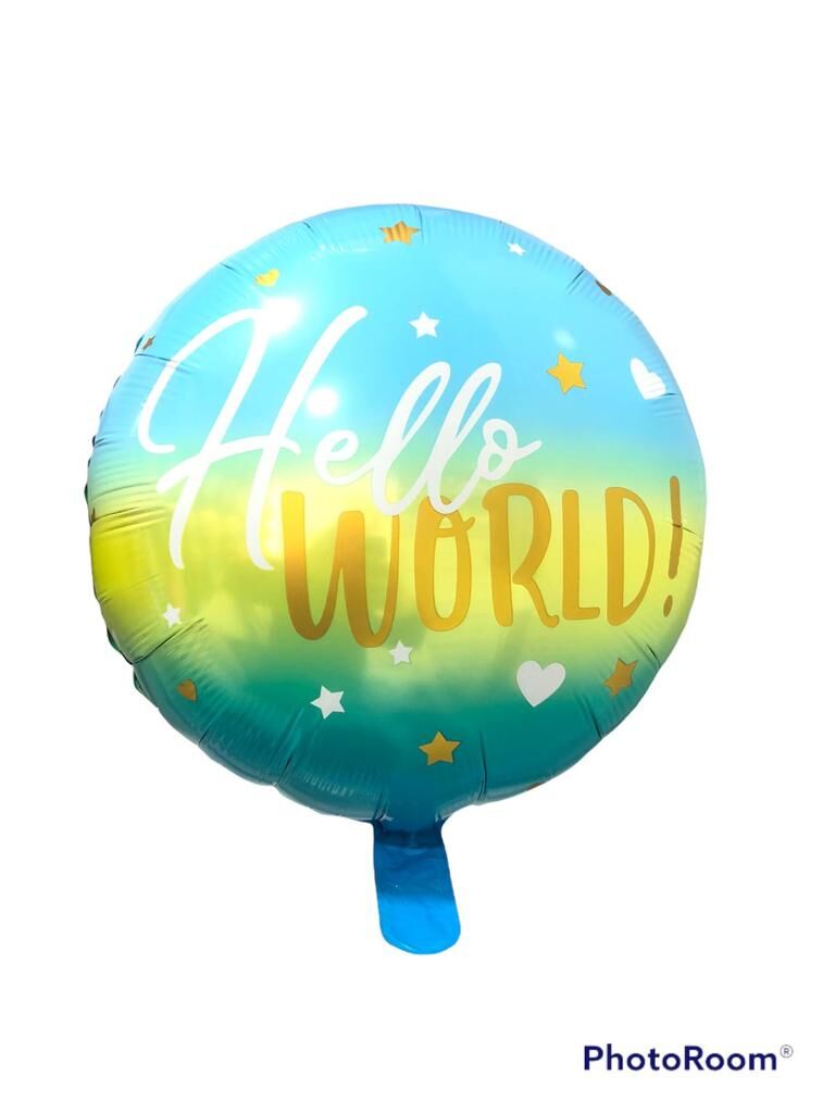 Toptan 18'' Yuvarlak HELLO WORLD! Mavi Folyo Balon