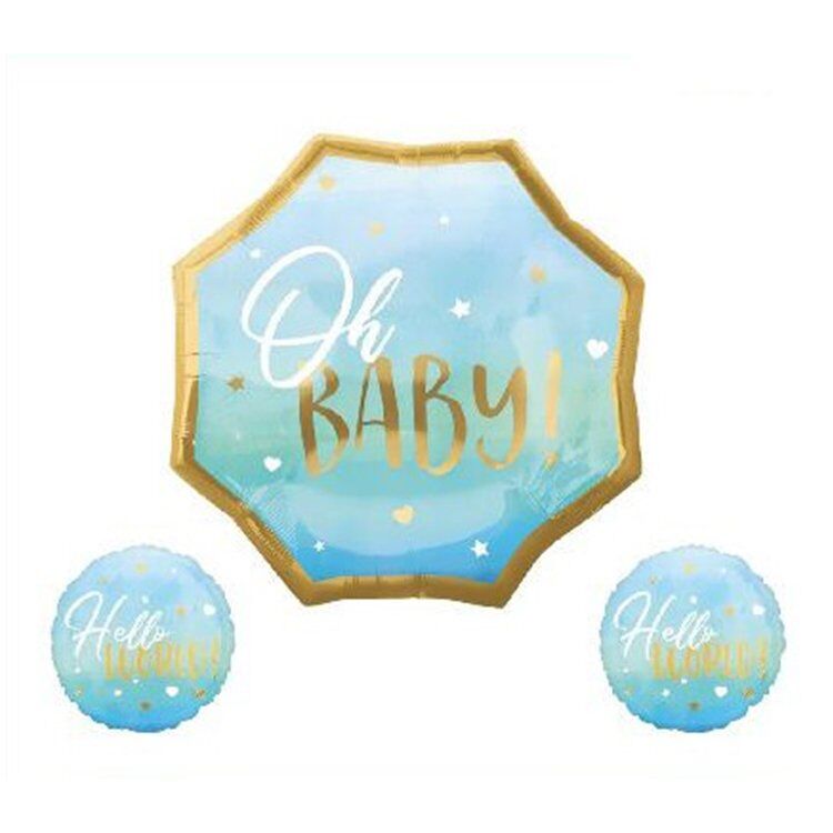 Toptan Hello World 3'lü Mavi Set Folyo Balon