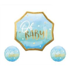 Toptan Hello World 3'lü Mavi Set Folyo Balon