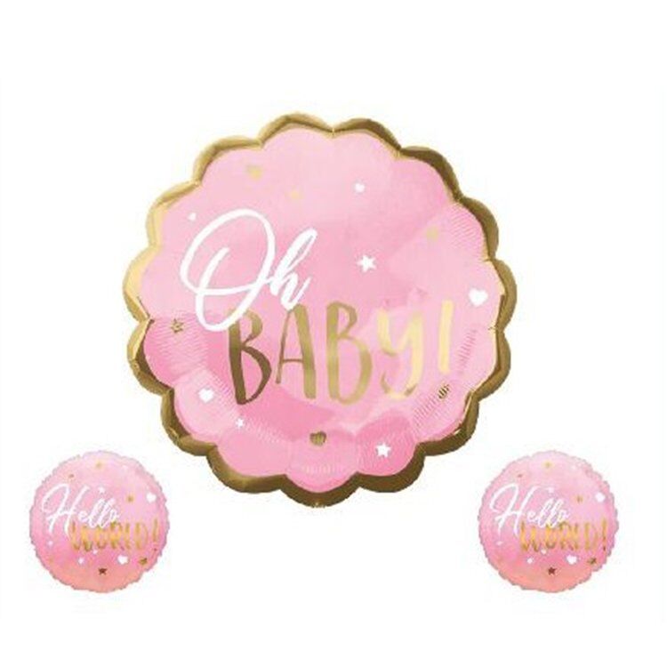 Toptan Hello World 3'lü Pembe Set Folyo Balon