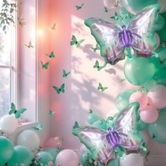 Toptan Yeşil Mor Kelebek Folyo Balon
