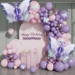 Toptan Benekli Mor Kelebek Folyo Balon