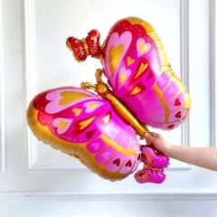 Toptan Pembe Kırmızı Kelebek Folyo Balon