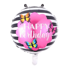 Toptan 18″ Yuvarlak Happybirthday Kelebekli Balon