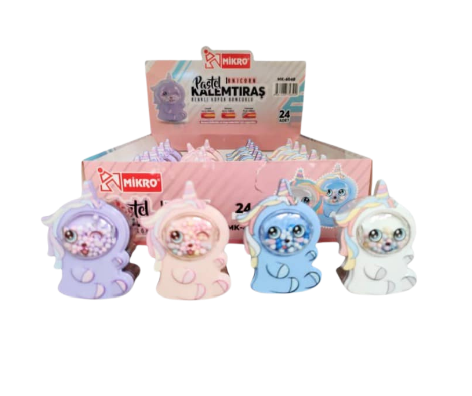 Toptan Unicorn Renkli Köpük Boncuklu Kalemtıraş – 24'lü Paket