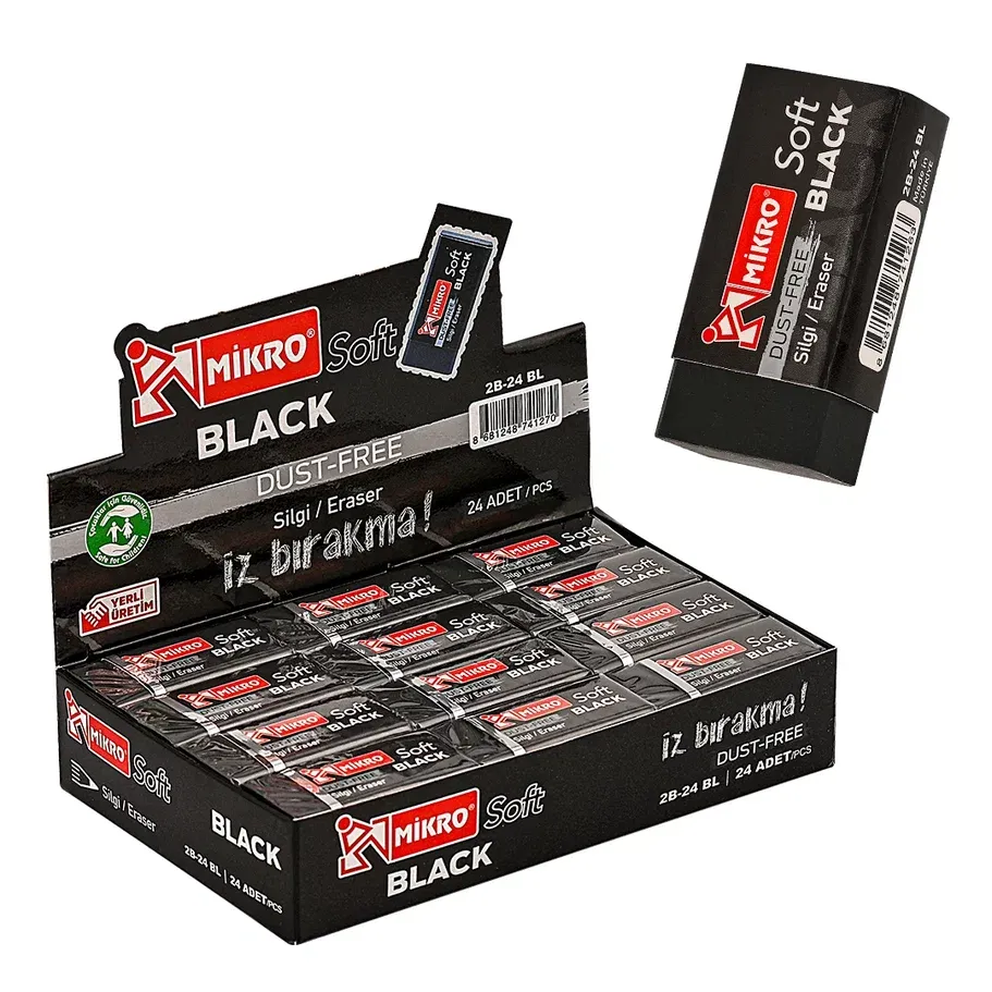 Toptan Siyah Soft Silgi – 24 lü Paket