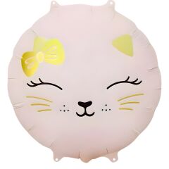Toptan Yuvarlak Retro Pembe Kedi Folyo Balon