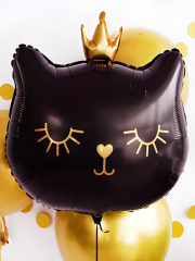Toptan Siyah Taçlı Kedi Kafası Folyo Balon