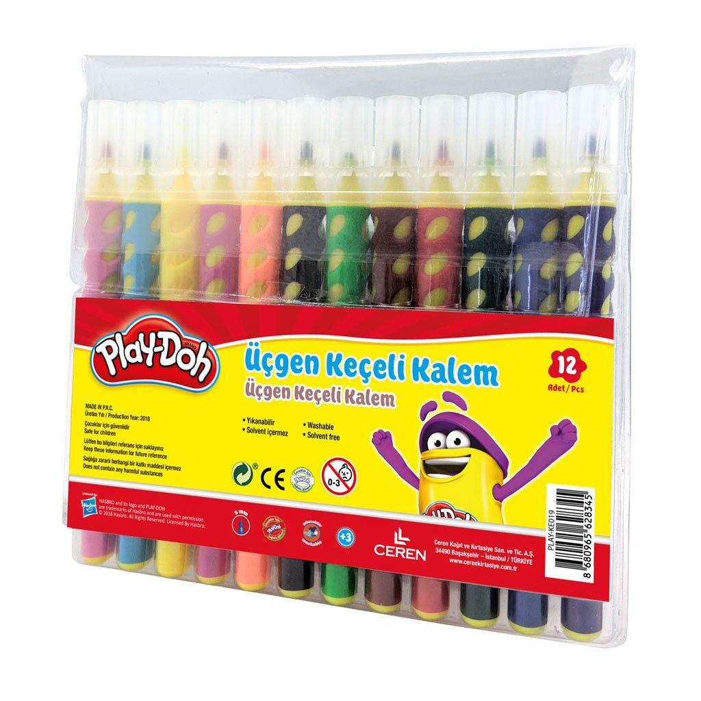 Toptan Play-Doh Üçgen Fırça Uçlu Keçeli Kalem – 12 Renk