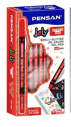 Toptan Pensan 2800 Kırmızı Glitter Simli Jel Kalem – 12'li Paket
