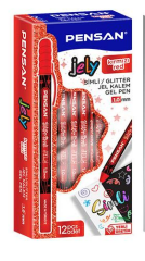 Toptan Pensan 2800 Kırmızı Glitter Simli Jel Kalem – 12'li Paket