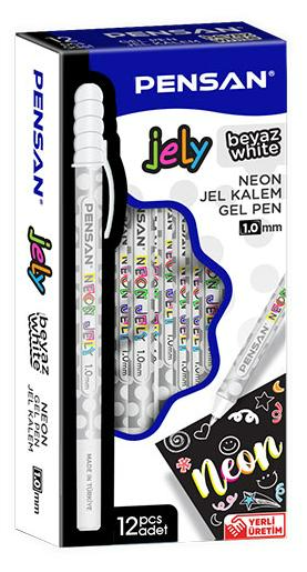 Toptan Pensan 2801 Beyaz Neon Jel Kalem – 12'li Paket