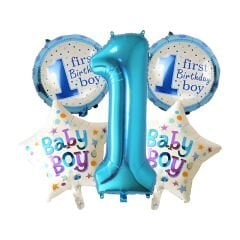 Toptan 1 Yaş Mavi 5’li Folyo Balon Seti
