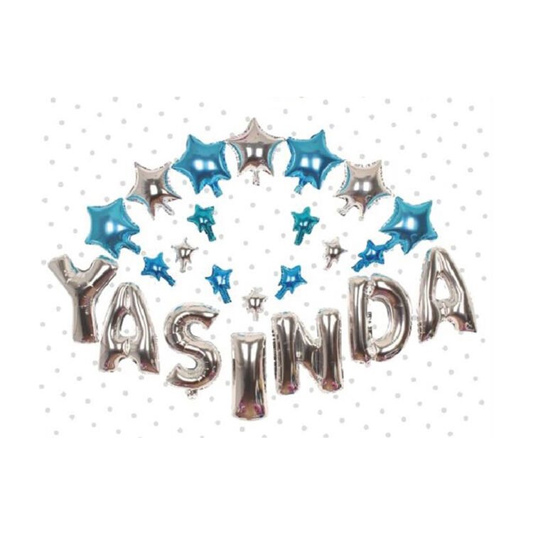 Toptan Yaşında Gümüş-Mavi Folyo Set