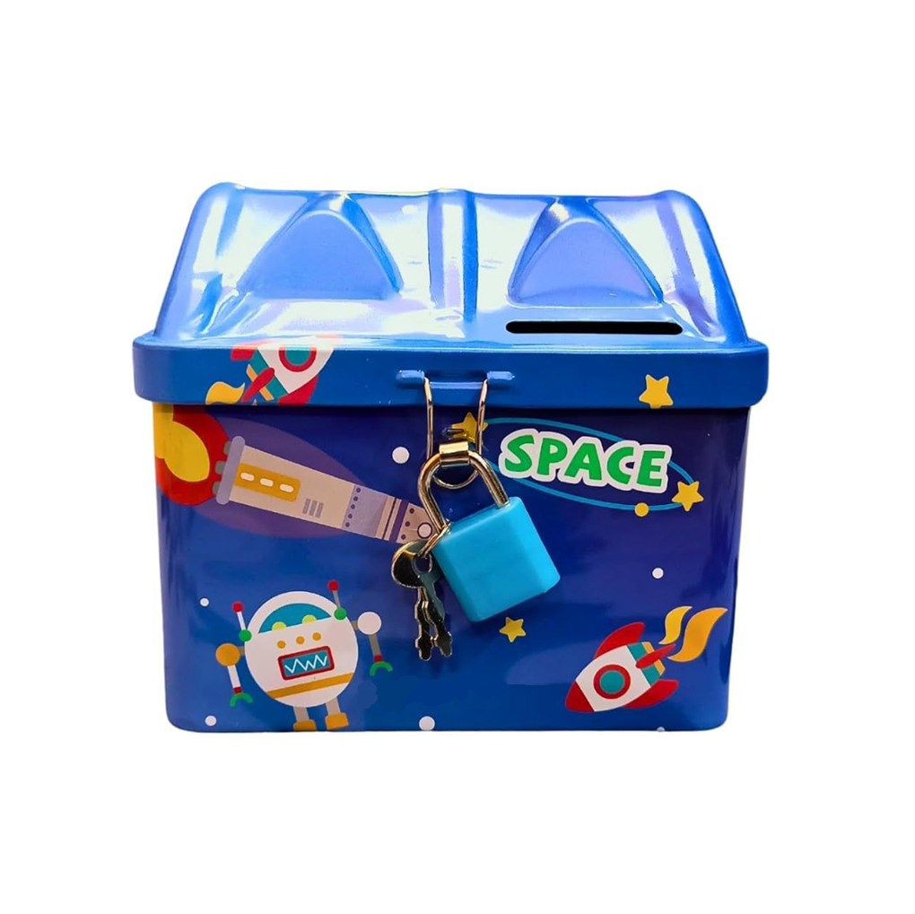Toptan Uzay Temalı Ev Model Kilitli Teneke Kumbara