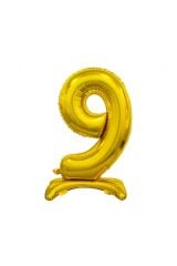 Toptan 32'' ayaklı gold 9 rakam folyo balon