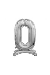 Toptan 32'' ayaklı gümüş 0 rakam folyo balon