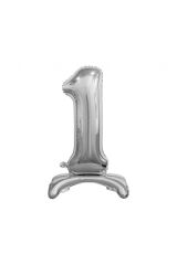 Toptan 32'' ayaklı gümüş 1 rakam folyo balon