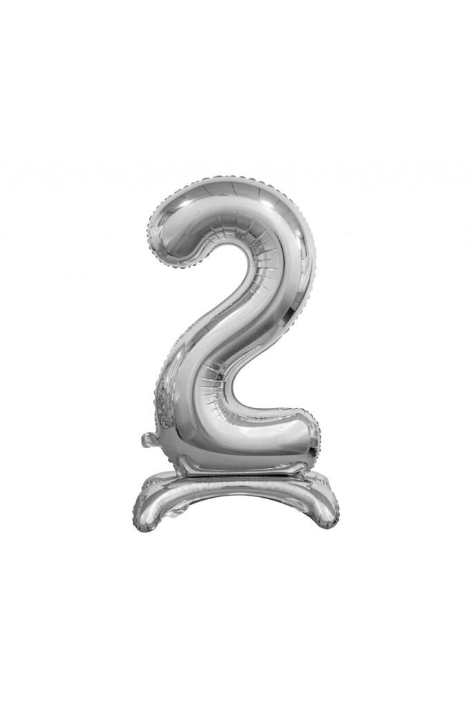 Toptan 32'' ayaklı gümüş 2 rakam folyo balon