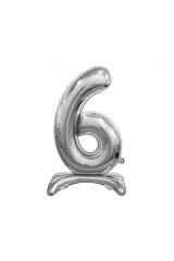 Toptan 32'' ayaklı gümüş 6 rakam folyo balon