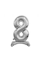 Toptan 32'' ayaklı gümüş 8 rakam folyo balon