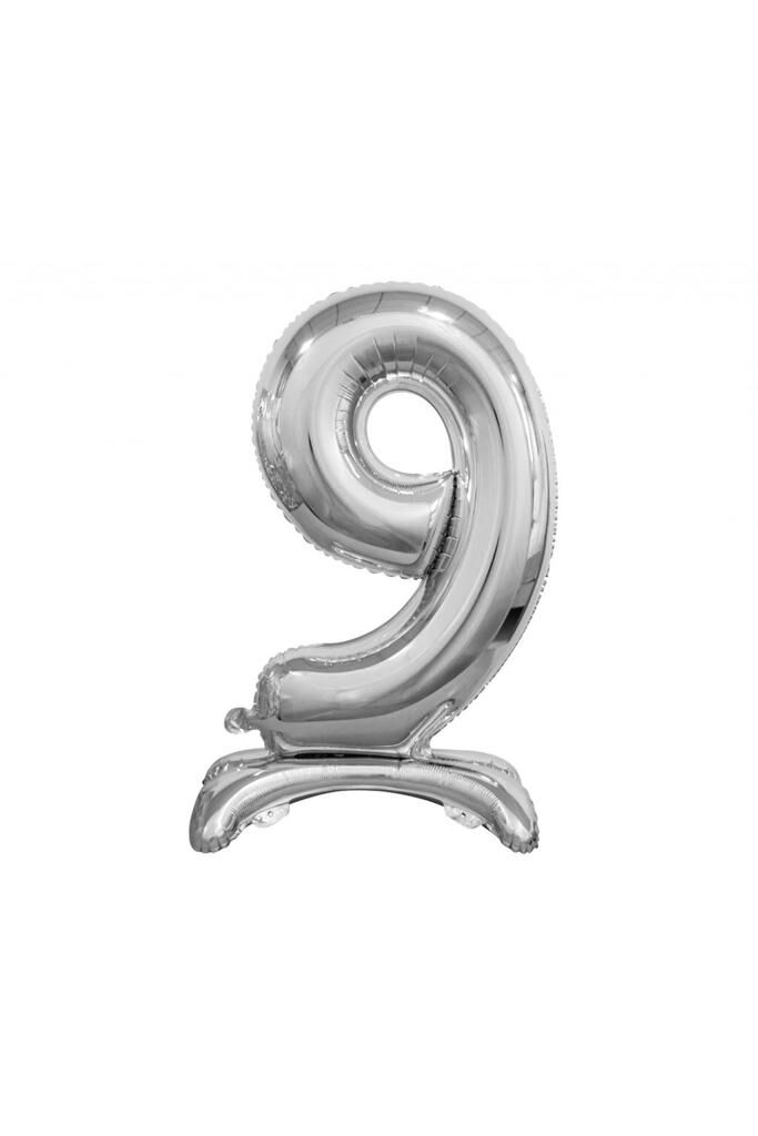 Toptan 32'' ayaklı gümüş 9 rakam folyo balon