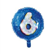Toptan 18'' mavi 6 rakam folyo balon