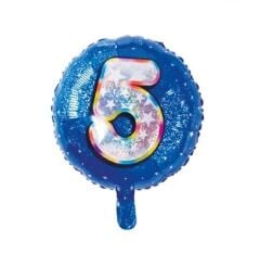 Toptan 18'' mavi 5 rakam folyo balon