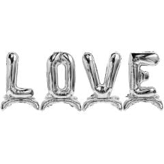 Toptan 80 cm ayaklı gümüş LOVE folyo balon