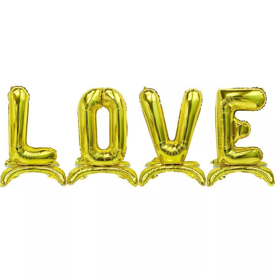 Toptan 80 cm ayaklı gold LOVE folyo balon set