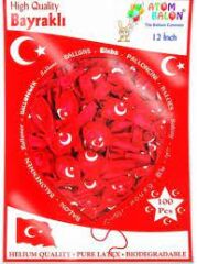 Toptan Atom Baskılı Balon Bayrak Ayyıldız 100'lü 12 İnç