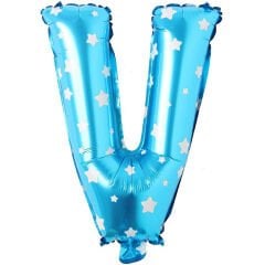 Toptan 16'' Mavi Yıldızlı V Folyo Balon