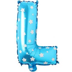 Toptan 16'' Mavi Yıldızlı L Folyo Balon